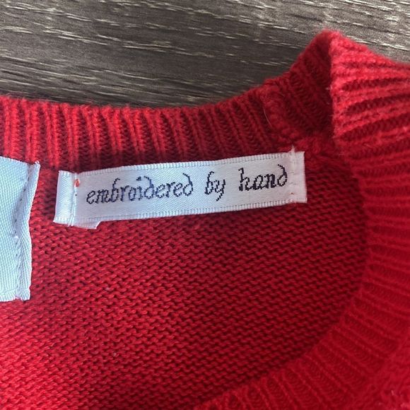 Vintage Womens Jantzen Large Red Knit Sweater W/ Hand Embroidery Flower - Picture 4 of 8